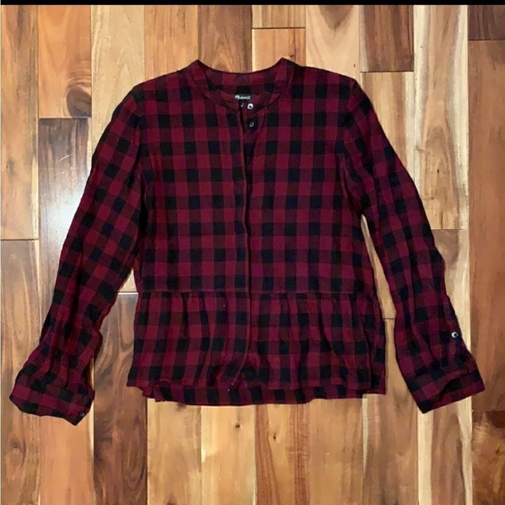 Madewell Peplum Checked Cotton Linen Button Down Shirt - Picture 7 of 13